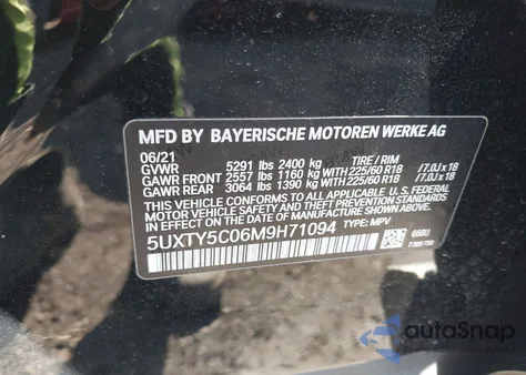 2021 BMW X3 xDrive30I z USA, uszkodzony, nr VIN 5UXTY5C06M9871094